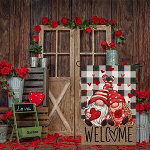 CROWNED BEAUTY Valentines Day Gnomes Garden Flag for Outside 12x18 Inch Small Double Sided Plaid Yard CF673-12