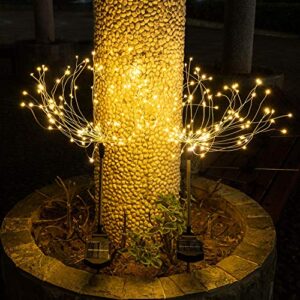 mopha Solar Garden Lights, 2 Pack 120 LED Solar Lights Outdoor Waterproof, 2 Mode Solar Firework Lights Decorative with High Flexibility Copper Wire, for Outdoor, Patio, Yard & Garden Decor,Warm White