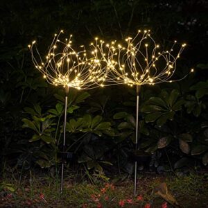 mopha Solar Garden Lights, 2 Pack 120 LED Solar Lights Outdoor Waterproof, 2 Mode Solar Firework Lights Decorative with High Flexibility Copper Wire, for Outdoor, Patio, Yard & Garden Decor,Warm White