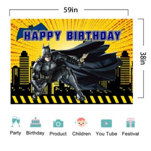 Black Bat Hero Backdrop for Birthday Party Supplies Superhero Batman Baby Shower Banner for Birthday Party Decoration 5x3ft