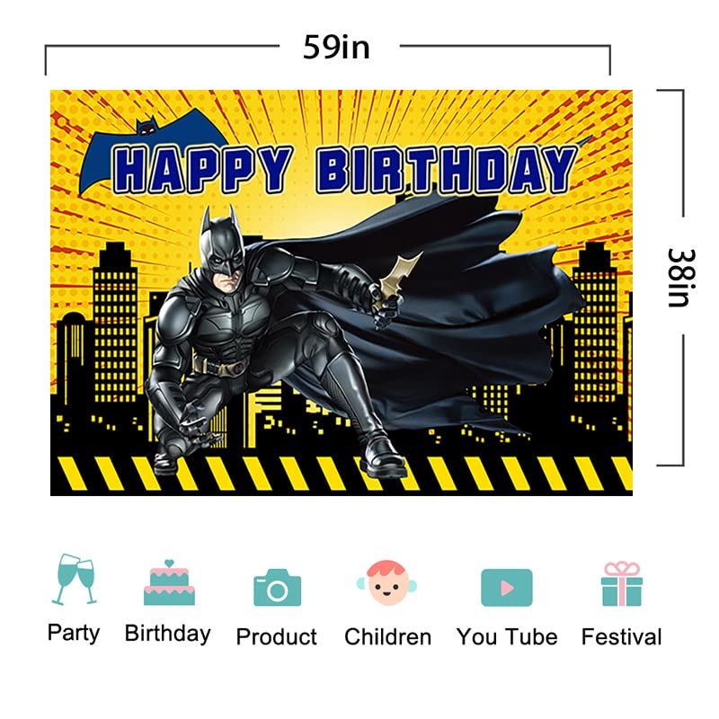 Black Bat Hero Backdrop for Birthday Party Supplies Superhero Batman Baby Shower Banner for Birthday Party Decoration 5x3ft