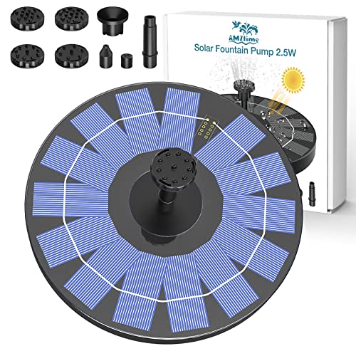 AMZtime 2.5W Solar Bird Bath Fountain Pump, Solar Water Fountain Pump for Bird Bath with 6 Nozzles, Solar Powered Water Fountain Pump for Bird Bath,Garden, Ponds, Pool, Fish Tank, Outdoor.