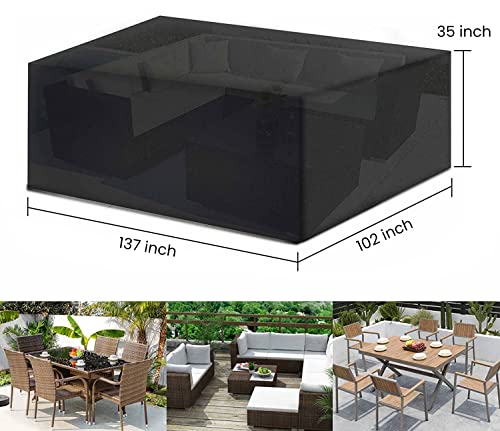 Outdoor Furniture Cover Waterproof, Extra Large Patio Furniture Covers Waterproof Patio Table Cover Rain Snow Dust Wind-Proof, Anti-Uv, Fits for 10-12 Seats(137" L x 102" W x 35" H)