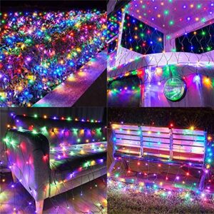 9.8 ft x 6.5 ft Christmas Solar Net Lights for Outdoor, 200LED 8 Modes Mesh String Lights Solar Outdoor Lights for Christmas Tree, Garden, Bushes, Wedding, Party Decorations (Red,Green,Purple,Orange)