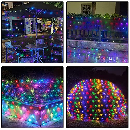 9.8 ft x 6.5 ft Christmas Solar Net Lights for Outdoor, 200LED 8 Modes Mesh String Lights Solar Outdoor Lights for Christmas Tree, Garden, Bushes, Wedding, Party Decorations (Red,Green,Purple,Orange)