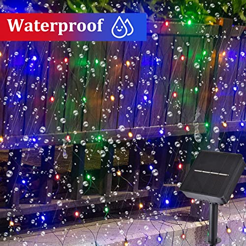 9.8 ft x 6.5 ft Christmas Solar Net Lights for Outdoor, 200LED 8 Modes Mesh String Lights Solar Outdoor Lights for Christmas Tree, Garden, Bushes, Wedding, Party Decorations (Red,Green,Purple,Orange)