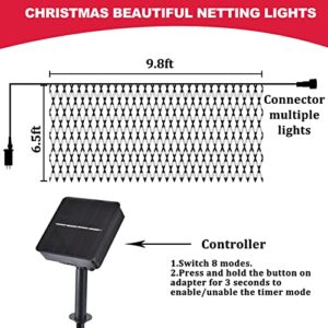 9.8 ft x 6.5 ft Christmas Solar Net Lights for Outdoor, 200LED 8 Modes Mesh String Lights Solar Outdoor Lights for Christmas Tree, Garden, Bushes, Wedding, Party Decorations (Red,Green,Purple,Orange)