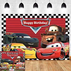 red cars backdrop for children boys birthday party supplies vinyl checkered flag racing car story photo background banner baby show photo booth studio props cake table decor 5x3ft