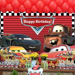 Red Cars Backdrop for Children Boys Birthday Party Supplies Vinyl Checkered Flag Racing Car Story Photo Background Banner Baby Show Photo Booth Studio Props Cake Table Decor 5x3ft