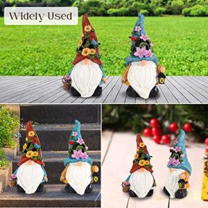 AOC 2pcs Garden Gnome Solar Statue, 10.2 Inch Resin Gnomes Figurine with Solar Powered Lights Funny Gnomes Garden Decorations, for Outdoor Patio Yard Lawn Backyard Decor