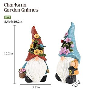 AOC 2pcs Garden Gnome Solar Statue, 10.2 Inch Resin Gnomes Figurine with Solar Powered Lights Funny Gnomes Garden Decorations, for Outdoor Patio Yard Lawn Backyard Decor