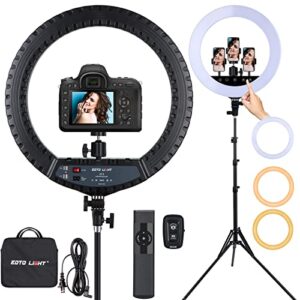 21 inch led ring light with tripod stand, large selfie ring light with touch panel for youtube vlog video shooting, makeup studio portrait with carrying bag and remote controller, cri>97