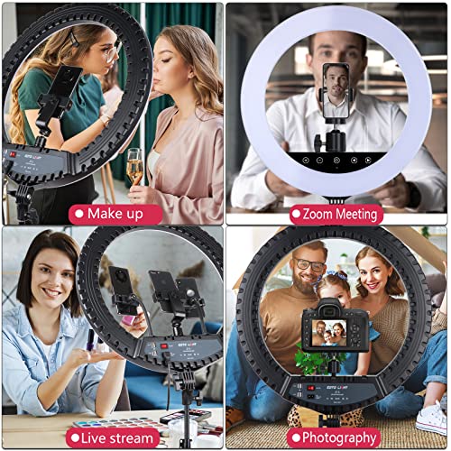 21 inch LED Ring Light with Tripod Stand, Large Selfie Ring Light with Touch Panel for YouTube Vlog Video Shooting, Makeup Studio Portrait with Carrying Bag and Remote Controller, CRI>97