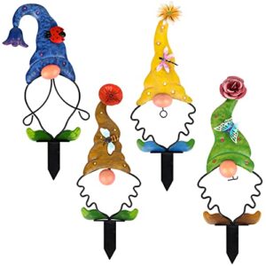 fave plus garden gnomes decoration yard stake metal knomes outdoor home decorative lawn ornament patio sign, 4 pcs