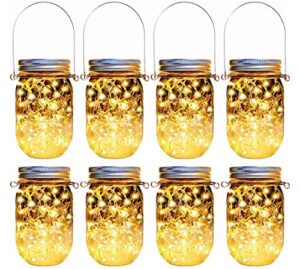 solar mason jar lights,8 pack 30 led hanging string fairy jar solar lantern lights for outdoor patio garden yard and lawn decoration（hangers and jars included）