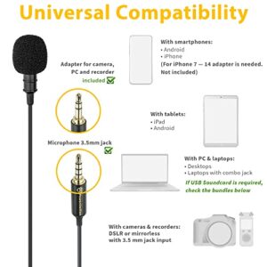 PowerDeWise Professional Grade 2 Lavalier Clip-On Microphones Set for Dual Interview - Double Lav Lapel Microphone - Use for iPhone Phone Camera - Blogging Video Recording Noise Cancelling 3.5mm Mic