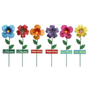 6 pcs metal flower decorative garden stakes, hogardeck 12″ outdoor garden decor shaking head sunflowers daisy ornament, yard art spring decorations for indoor pathway patio lawn (multi-color)