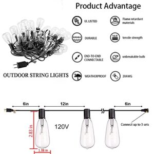 hairmiss 25ft Outdoor Edison Bulb String Lights ST35 Edison Bulbs(Plus 2 Extra Bulbs), UL Listed for Indoor/Outdoor Decor, Perfect for Garden/Backyard/Pergola/Patio/Party (Black)