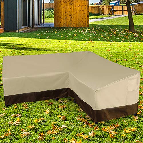 willstar V Shaped Patio Sectional Sofa Cover Upgrade 420D Waterproof & Dustproof Outdoor Furniture Cover Garden Couch Cover (115" L x 33.5" D x 31" H, Beige)