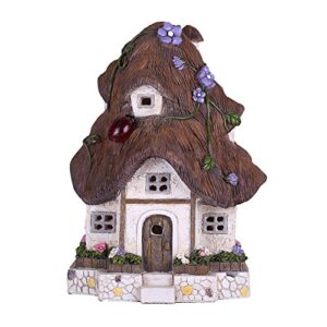 teresa’s collections brown garden statues fairy house with solar lights, waterproof resin cottage outdoor statues garden figurines lawn ornaments for porch patio yard decorations, 7.8 inch