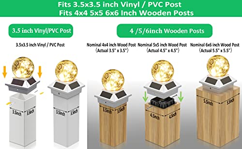 Solar Outdoor Post Cap Lights,Solar Powered Caps for Posts,Fence Deck,Patio,Garden,Post Caps Warm White Waterproof Solar Operated Outdoor Lights for 4x4 Wood,3.5x3.5 Vinyl Posts 4 Pack