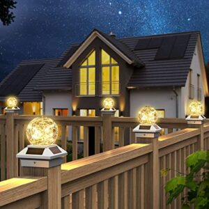 solar outdoor post cap lights,solar powered caps for posts,fence deck,patio,garden,post caps warm white waterproof solar operated outdoor lights for 4×4 wood,3.5×3.5 vinyl posts 4 pack