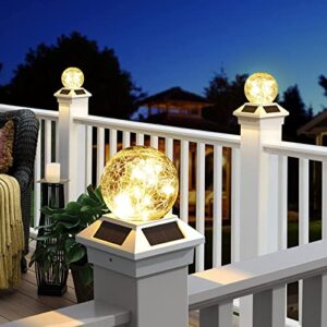 Solar Outdoor Post Cap Lights,Solar Powered Caps for Posts,Fence Deck,Patio,Garden,Post Caps Warm White Waterproof Solar Operated Outdoor Lights for 4x4 Wood,3.5x3.5 Vinyl Posts 4 Pack