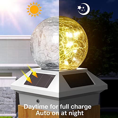 Solar Outdoor Post Cap Lights,Solar Powered Caps for Posts,Fence Deck,Patio,Garden,Post Caps Warm White Waterproof Solar Operated Outdoor Lights for 4x4 Wood,3.5x3.5 Vinyl Posts 4 Pack