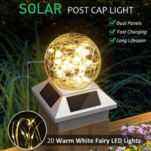 Solar Outdoor Post Cap Lights,Solar Powered Caps for Posts,Fence Deck,Patio,Garden,Post Caps Warm White Waterproof Solar Operated Outdoor Lights for 4x4 Wood,3.5x3.5 Vinyl Posts 4 Pack