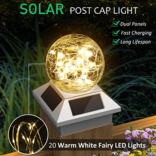 Solar Outdoor Post Cap Lights,Solar Powered Caps for Posts,Fence Deck,Patio,Garden,Post Caps Warm White Waterproof Solar Operated Outdoor Lights for 4x4 Wood,3.5x3.5 Vinyl Posts 4 Pack