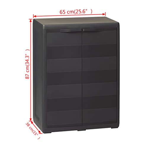 vidaXL Garden Storage Cabinet with 1 Shelf Patio Outdoor Terrace Balcony Tool Organizer Locker Cabinet Furniture Black 25.6"x15"x34.3"