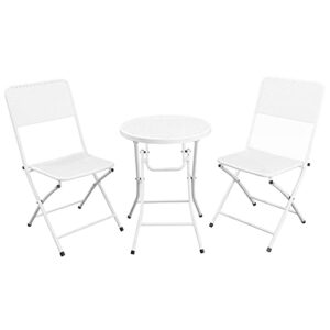 3-piece patio bistro dining furniture set, 2 folding chairs 1 folding table, steel frame, for garden porch balcony (color : white)