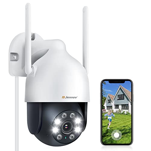 Jennov 2K Security Camera Wireless Outdoor, Plug-in Smart Security Camera 3Mp WiFi Surveillance System,Color Night Vision, Motion Detection, Two-Way Audio, Easy Set Up