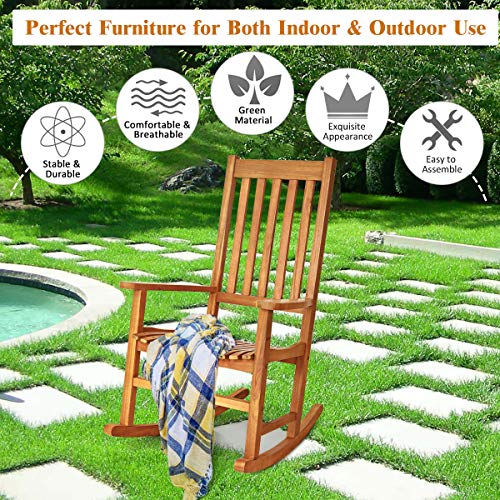 LDAILY Moccha Outdoor Rocking Chair, Acacia Wood Frame, Porch Rocker for Garden, Lawn, Balcony, Backyard and Patio (Natural)