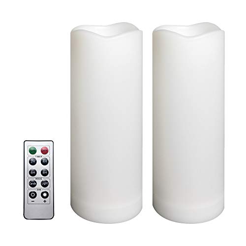 2 Pack Outdoor Flameless Pillar Candles with Remote and Timer Waterproof Battery Operated Electric LED Candle Set for Gift Home Décor Party Wedding Supplies Garden Christmas Decoration, 3” x 8”