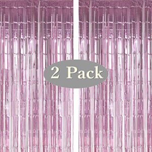 twinkle star photo booth backdrop foil curtain tinsel backdrop environmental background for birthday party, wedding, graduation, christmas decorations (2 pack, pink)