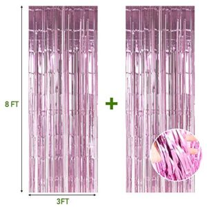 Twinkle Star Photo Booth Backdrop Foil Curtain Tinsel Backdrop Environmental Background for Birthday Party, Wedding, Graduation, Christmas Decorations (2 Pack, Pink)