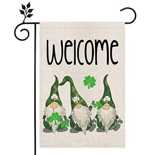 CROWNED BEAUTY St Patricks Day Garden Flag Gnomes 12×18 Inch Double Sided for Outside Welcome Shamrock Small Vertical Green Holiday Yard Flag