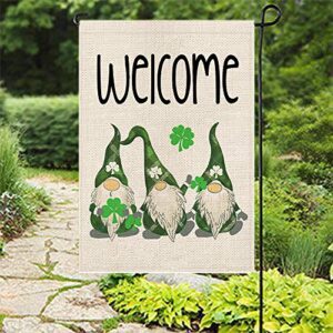 CROWNED BEAUTY St Patricks Day Garden Flag Gnomes 12×18 Inch Double Sided for Outside Welcome Shamrock Small Vertical Green Holiday Yard Flag