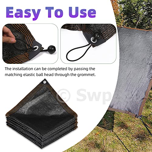 Swpeet 11Pcs 10ft x 20ft 70% Black Shade Cloth with Grommets and Bungee Cord Assortment Kit, Greenhouse Garden Shade Cover Plant Shades Garden Shade Mesh Sunblock Shade for Plant Cover