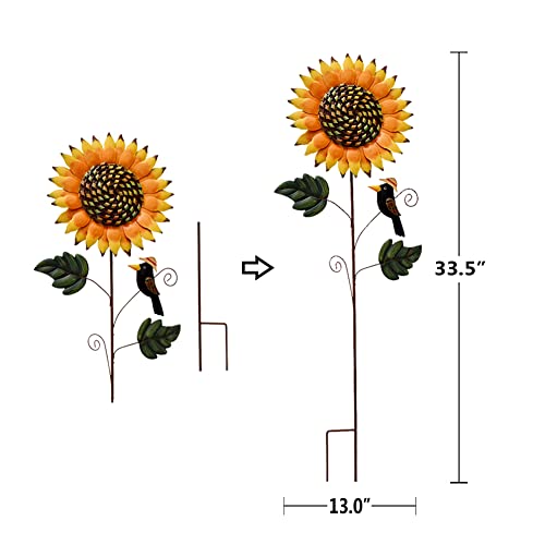 Spring Garden Decor Decorative Garden Stakes Metal Sunflower Yard Sign Flower Lawn Art Planter Stake for Party Pathway Walkway Patio Indoor Outdoor Decoration (33.5" H)