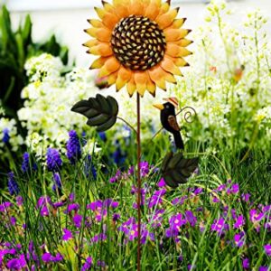 Spring Garden Decor Decorative Garden Stakes Metal Sunflower Yard Sign Flower Lawn Art Planter Stake for Party Pathway Walkway Patio Indoor Outdoor Decoration (33.5" H)