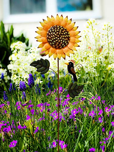 Spring Garden Decor Decorative Garden Stakes Metal Sunflower Yard Sign Flower Lawn Art Planter Stake for Party Pathway Walkway Patio Indoor Outdoor Decoration (33.5" H)