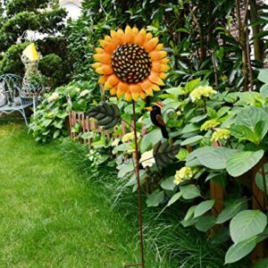 Spring Garden Decor Decorative Garden Stakes Metal Sunflower Yard Sign Flower Lawn Art Planter Stake for Party Pathway Walkway Patio Indoor Outdoor Decoration (33.5" H)