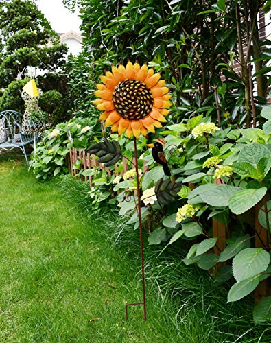 Spring Garden Decor Decorative Garden Stakes Metal Sunflower Yard Sign Flower Lawn Art Planter Stake for Party Pathway Walkway Patio Indoor Outdoor Decoration (33.5" H)