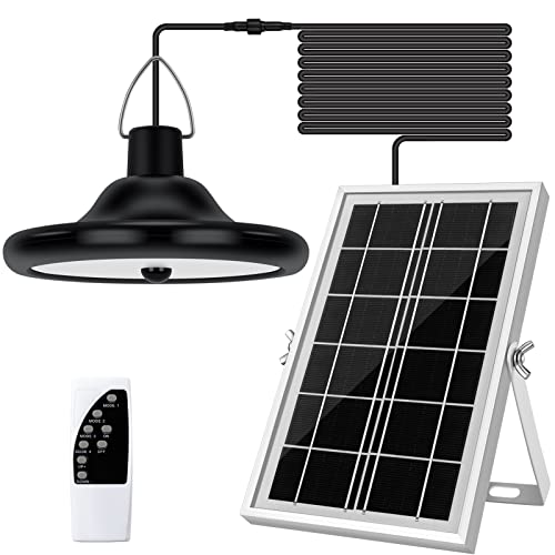 Solar Shed Light with Motion Sensor - 56 LEDs Light Beads, 4 Modes 6 Brightness Adjustable with Remote Control 180° Adjustable Solar Panel for Garden Home Chicken Coop, Outdoor Solar Pendant Light