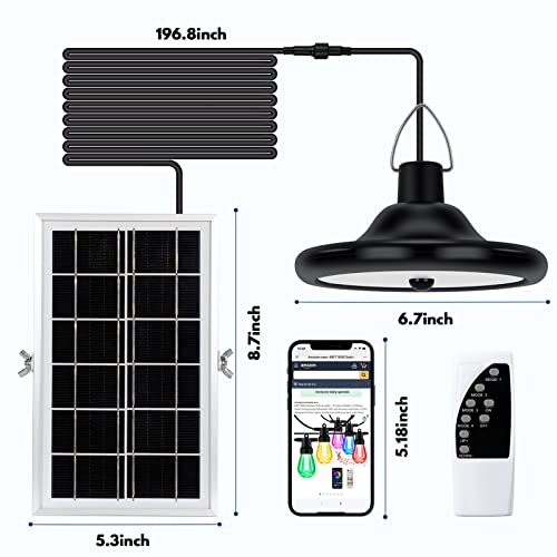 Solar Shed Light with Motion Sensor - 56 LEDs Light Beads, 4 Modes 6 Brightness Adjustable with Remote Control 180° Adjustable Solar Panel for Garden Home Chicken Coop, Outdoor Solar Pendant Light