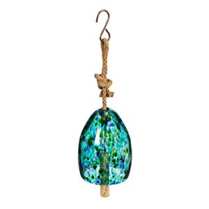 evergreen colorful art glass wind chime | turquoise blue| solid wood striker | natural deep tone | 8 inches tall | beautiful gift for patio, garden, outdoor home décor