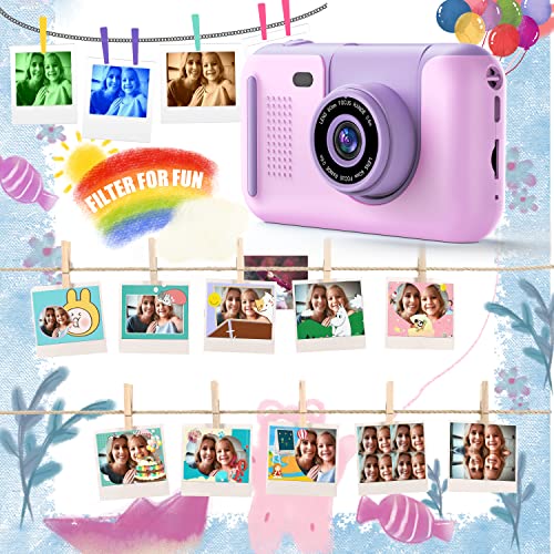 PURULU Kids Camera with Flip-up Lens for Selfie & Video, HD Digital Camera with 32GB SD Card, Ideal for 3-8 Years Old Girls Boys on Birthday Christmas Party as Gift