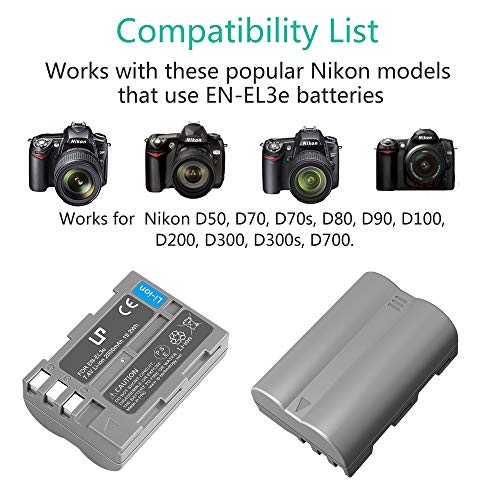 LP EN-EL3e Battery, Battery, Replacement for Nikon EN EL3e, EL3, EL3a, Compatible with Nikon D700, D300s, D300, D200, D100, D90, D80, D70s, D70, D50, MH-18, MH-18a, MH-19, MB-D200, MB-D10 & More